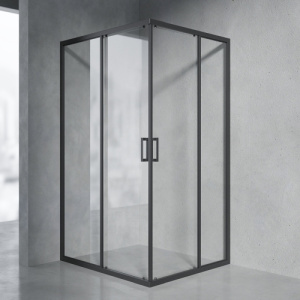 Душевой уголок AVS Слайдер Куб 80-90x80-90 профиль черный матовый, стекло прозрачное