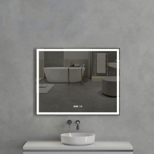 Зеркало с подсветкой AVS Корнер 100x80 см, часы и антипар