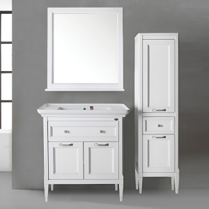 Мебель для ванной ASB Wood Line Гранда 85 белая, патина серебро